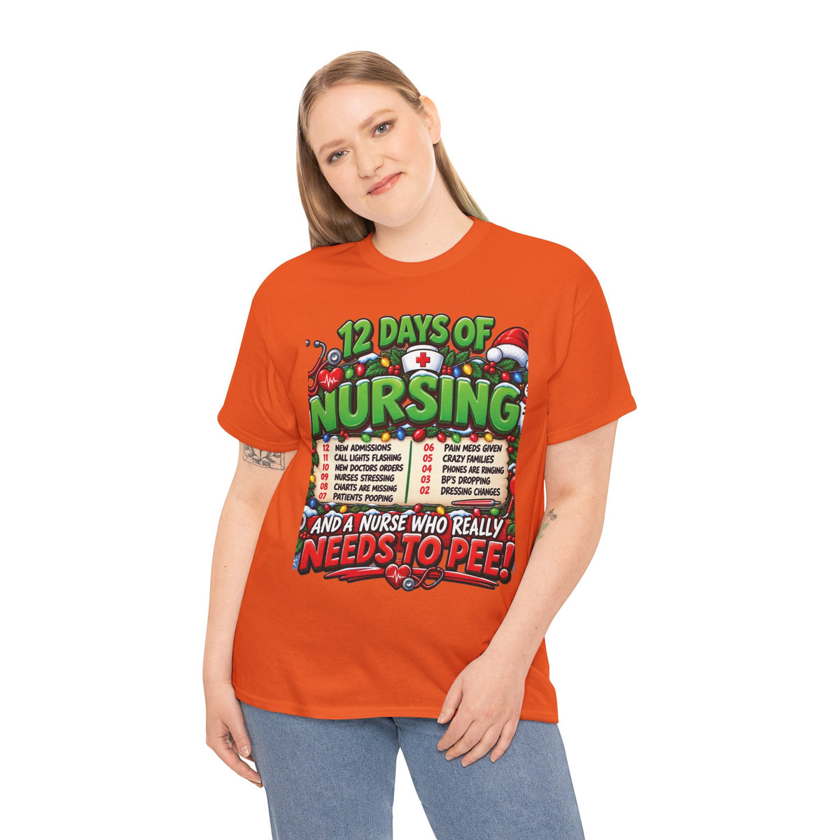 12 Days of Nursing T-Shirt | Funny Nurse Christmas Tee, Needs to Pee Design