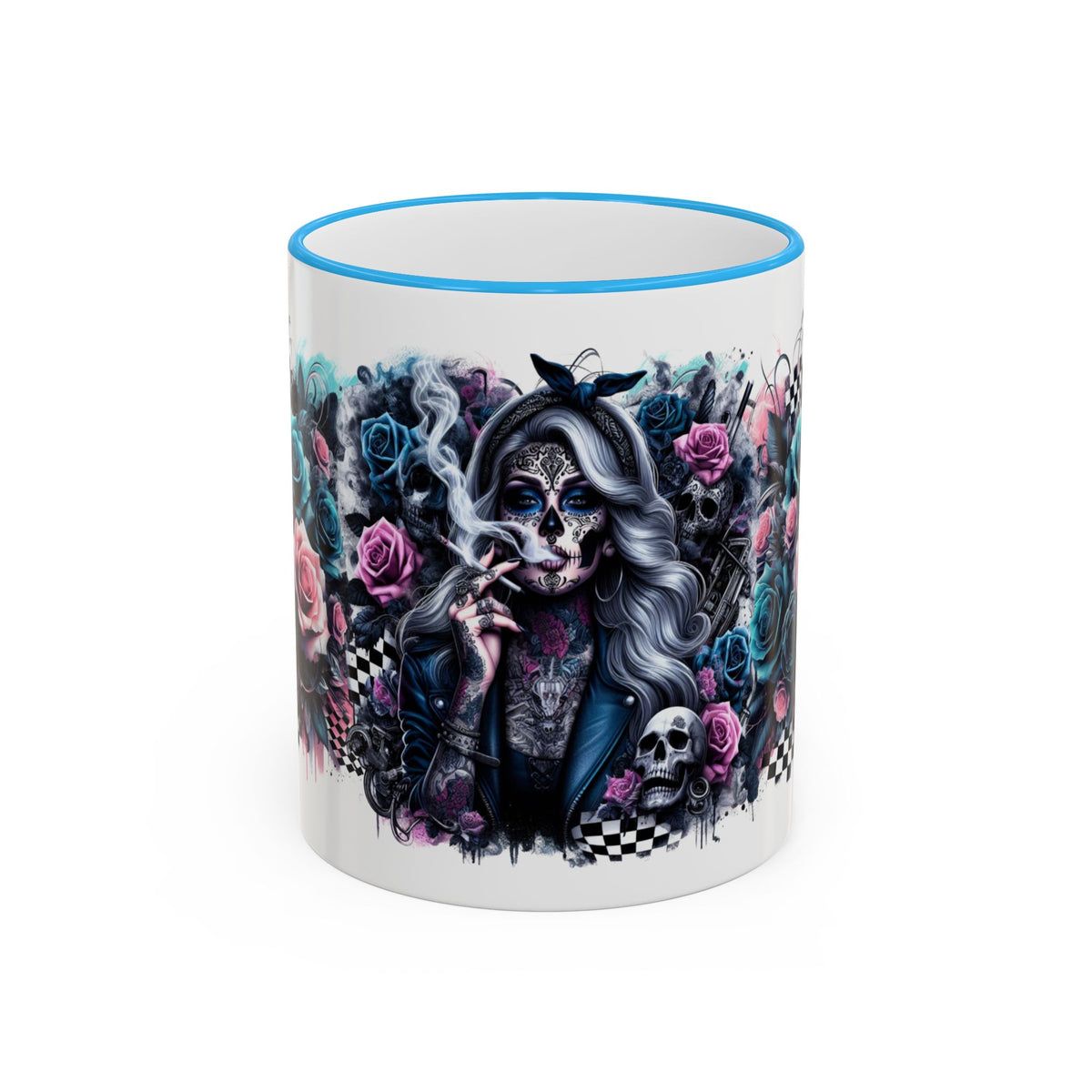 Sugar Skull Girl mug | Accent Rim & Handle ceramic mug