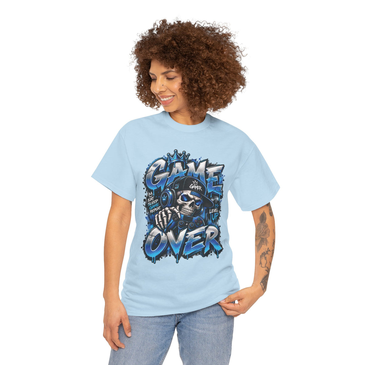 Game Over Skull Gamer T-Shirt | Level Up Graphic Tee