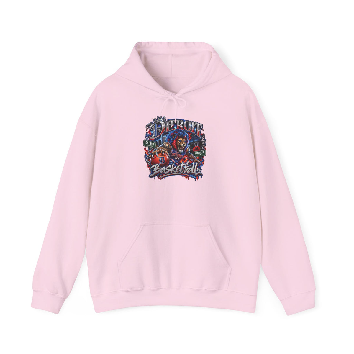 Detroit Basketball Graphic Hoodie | Vintage City Sports Logo, Front Collage Art