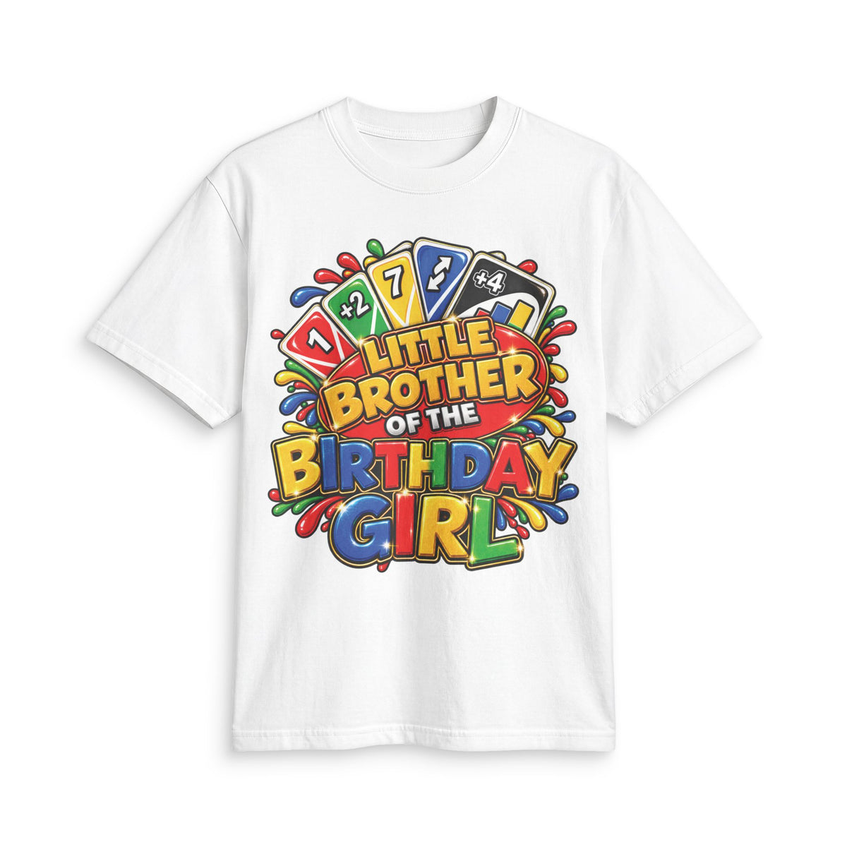 Little Brother of the Birthday Girl T-Shirt | Colorful Game Card Party Design