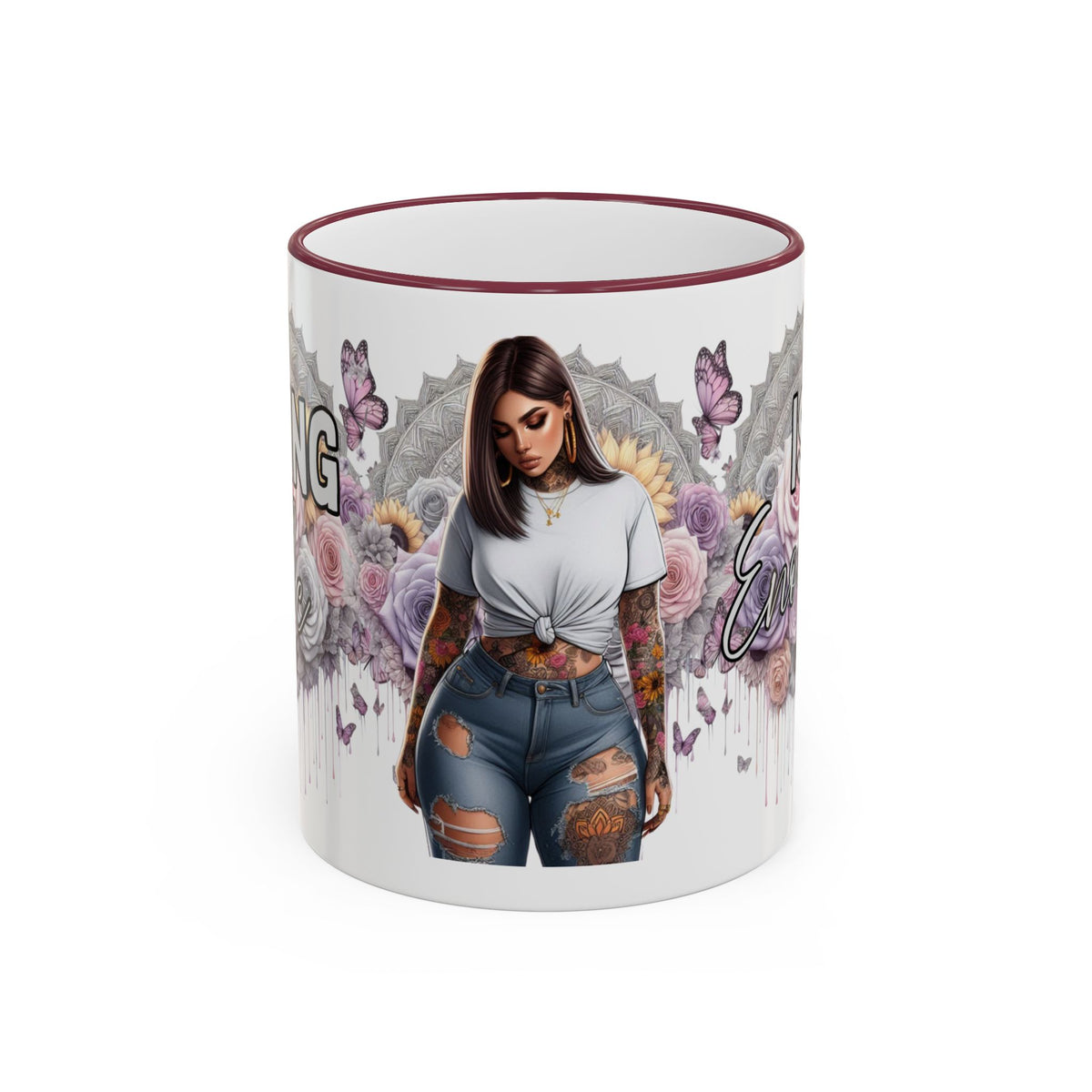 Curvy Tattooed Woman Illustration Mug | Accent Rim & Handle