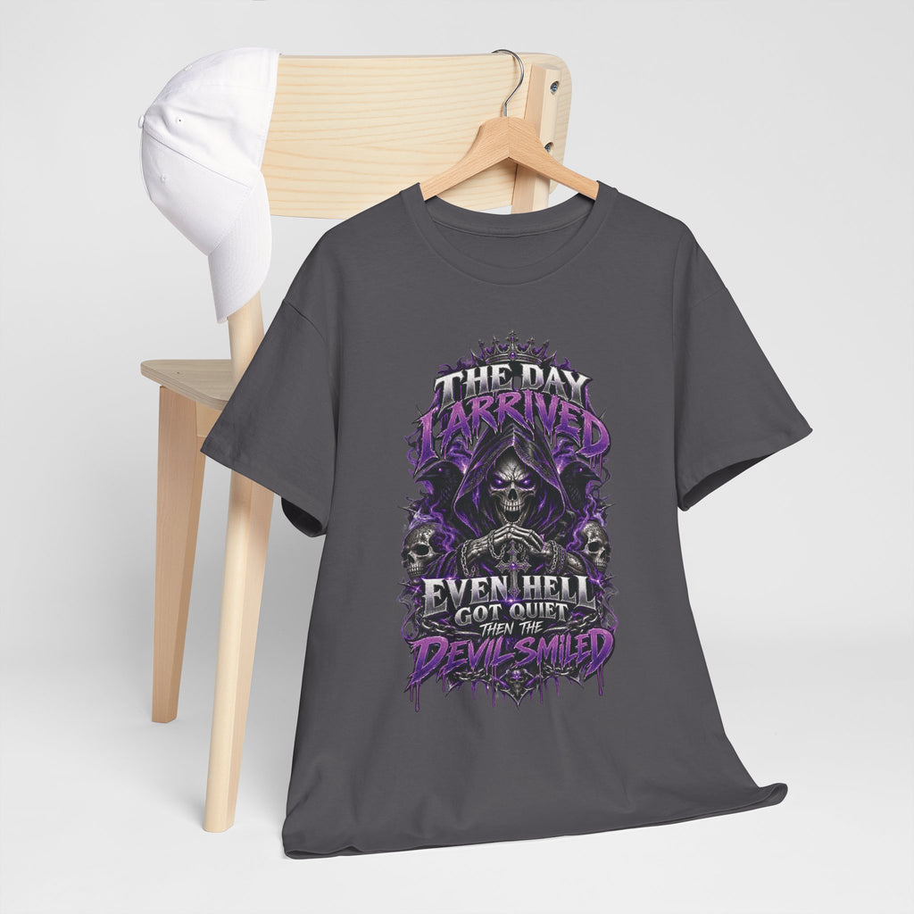 Grim Reaper Skull with Purple Flames T-Shirt | Gothic Death Quote Tee