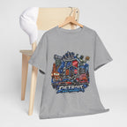 Detroit Skyline Collage T-Shirt | Motor City Landmarks, Vintage Neon Design