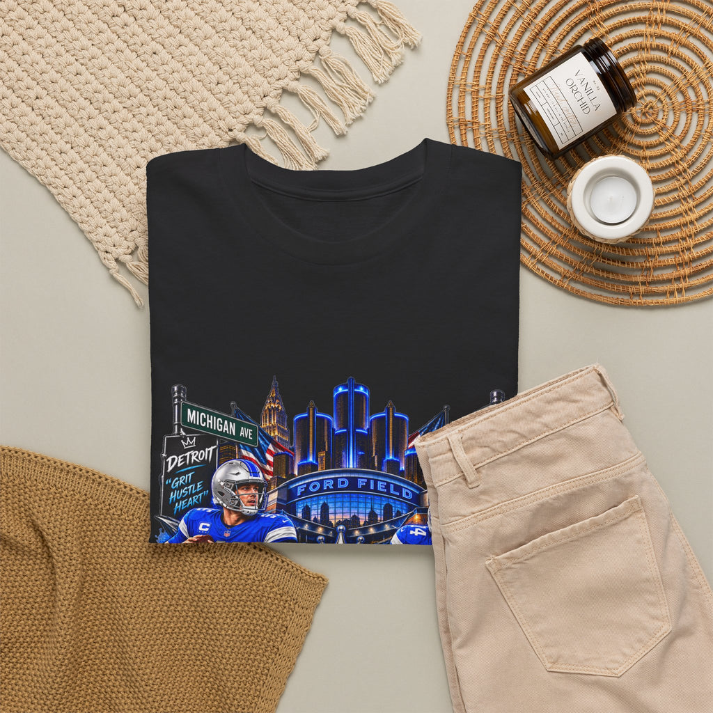 Detroit Football Graphic Tee | City Skyline, Players, Lions-Inspired Design