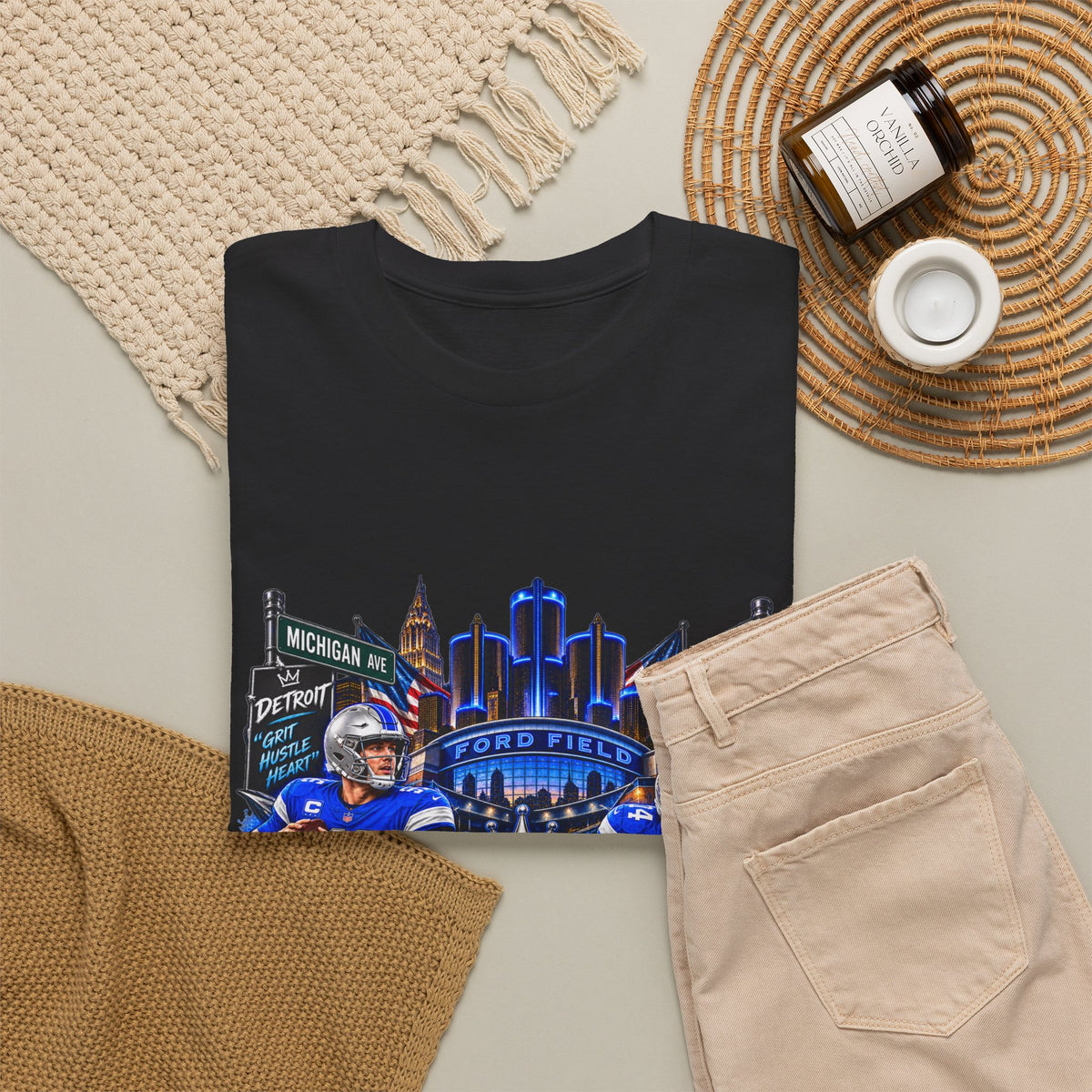 Detroit Football Graphic Tee | City Skyline, Players, Lions-Inspired Design