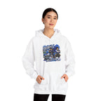 Detroit Rock City hoodie | vintage city skyline, electric blue motorcycle design