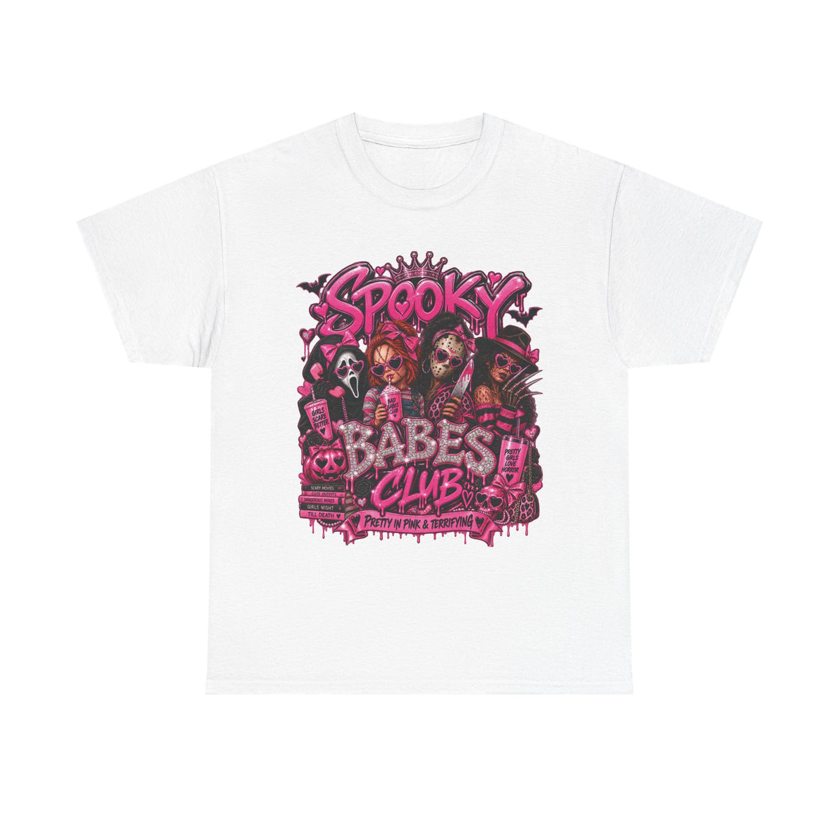 Spooky Babes Club T-Shirt | Horror Girl Characters, Pink Goth Design