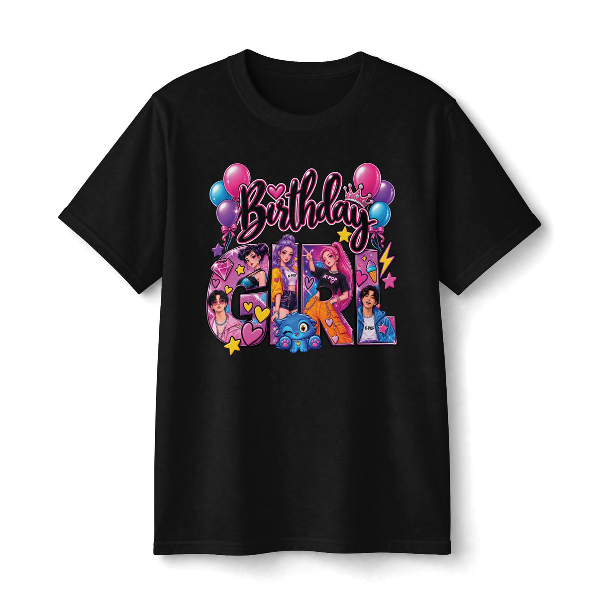 Kpop Hunter Demon Birthday Girl tee | Kids birthday shirt, balloons, cartoon letters
