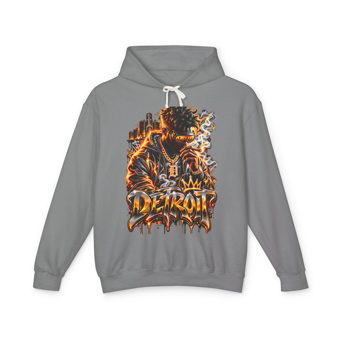Detroit Flames Graphic Hoodie | City Skyline, Graffiti Drip Design