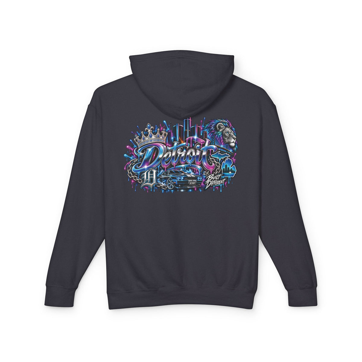 Detroit Retro Graffiti Hoodie | Lion, Skyline, Football Illustration