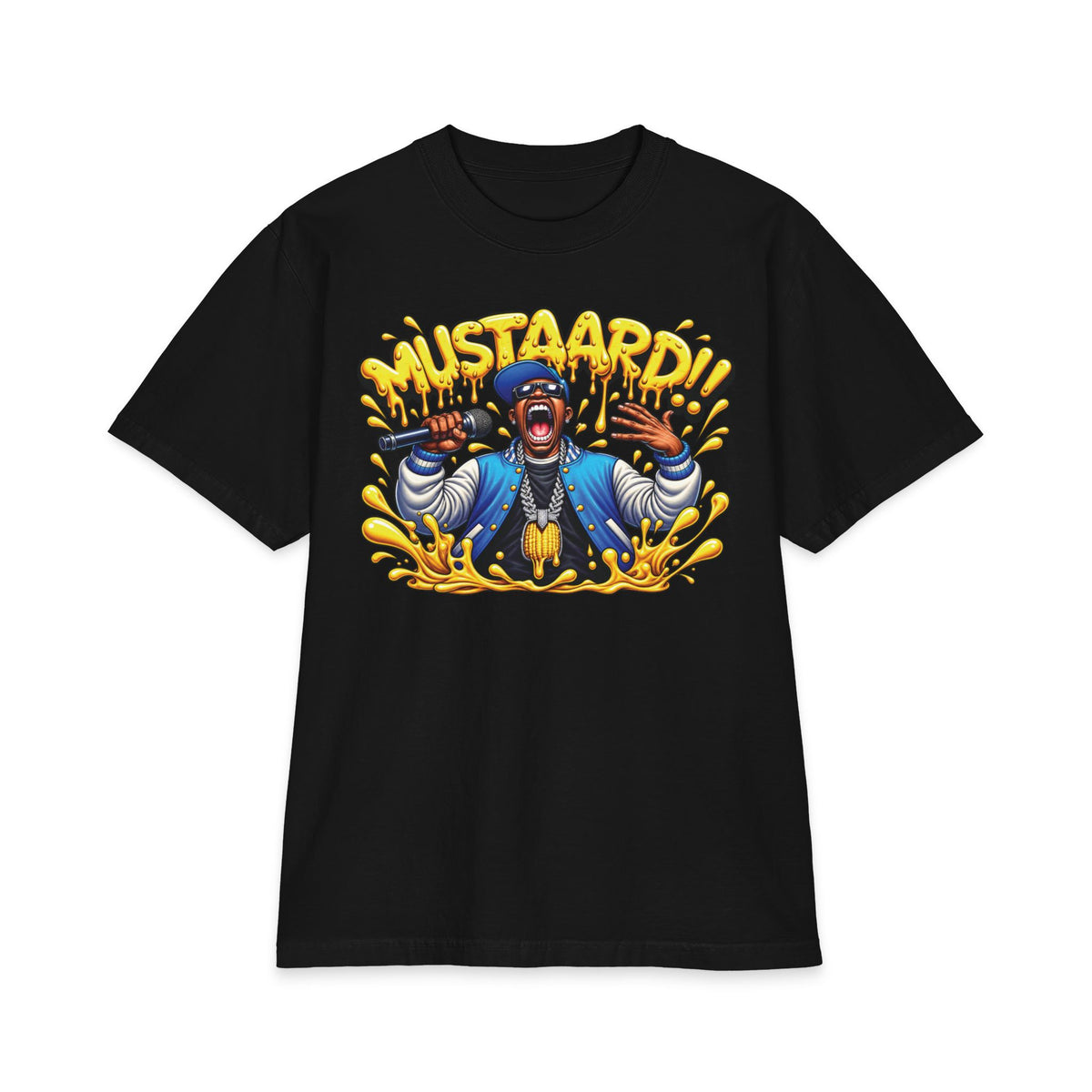 Mustaard!! mascot graphic T-Shirt | cartoon chef, mustard splash
