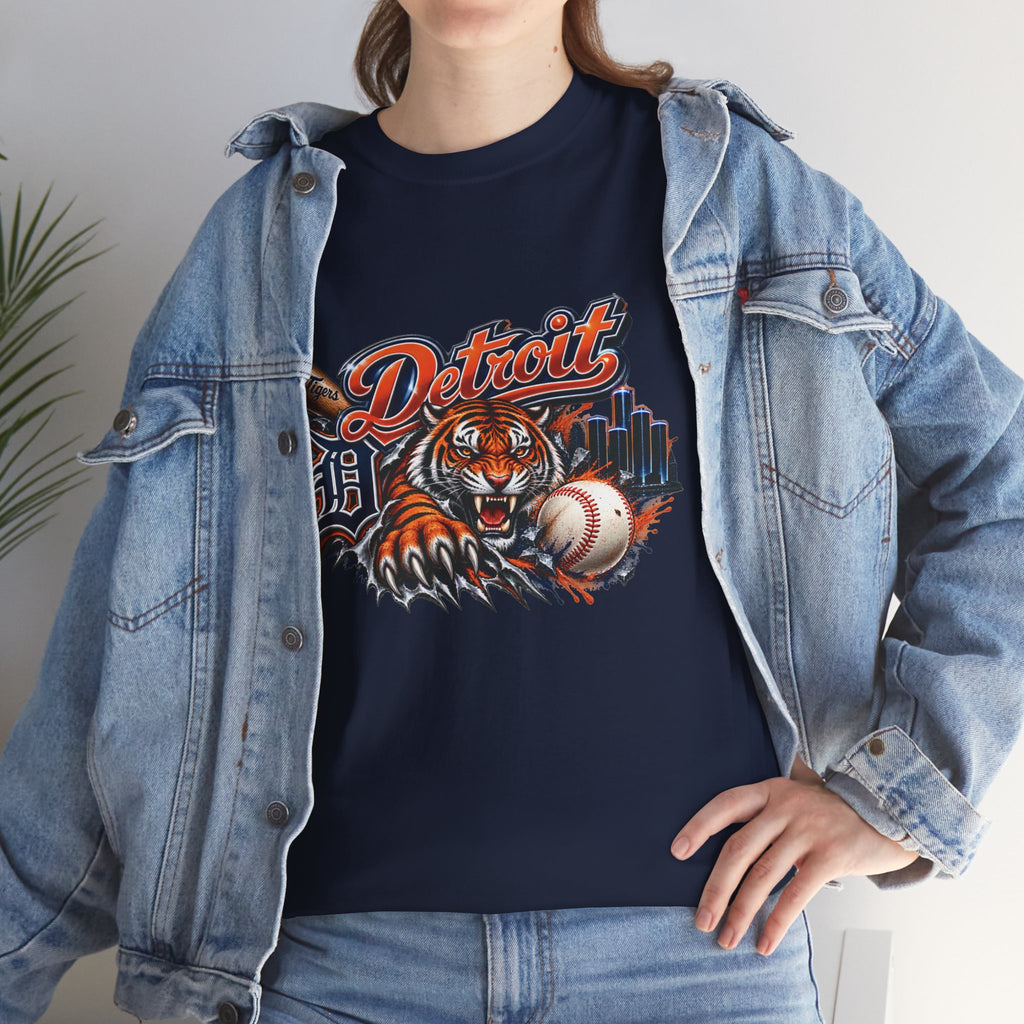 Detroit Tiger Baseball T-Shirt | Detroit skyline, claw marks