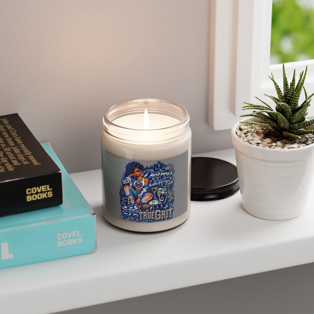 Detroit Lions Fan Art Candle, Soy Jar Candle | True Grit Football Design