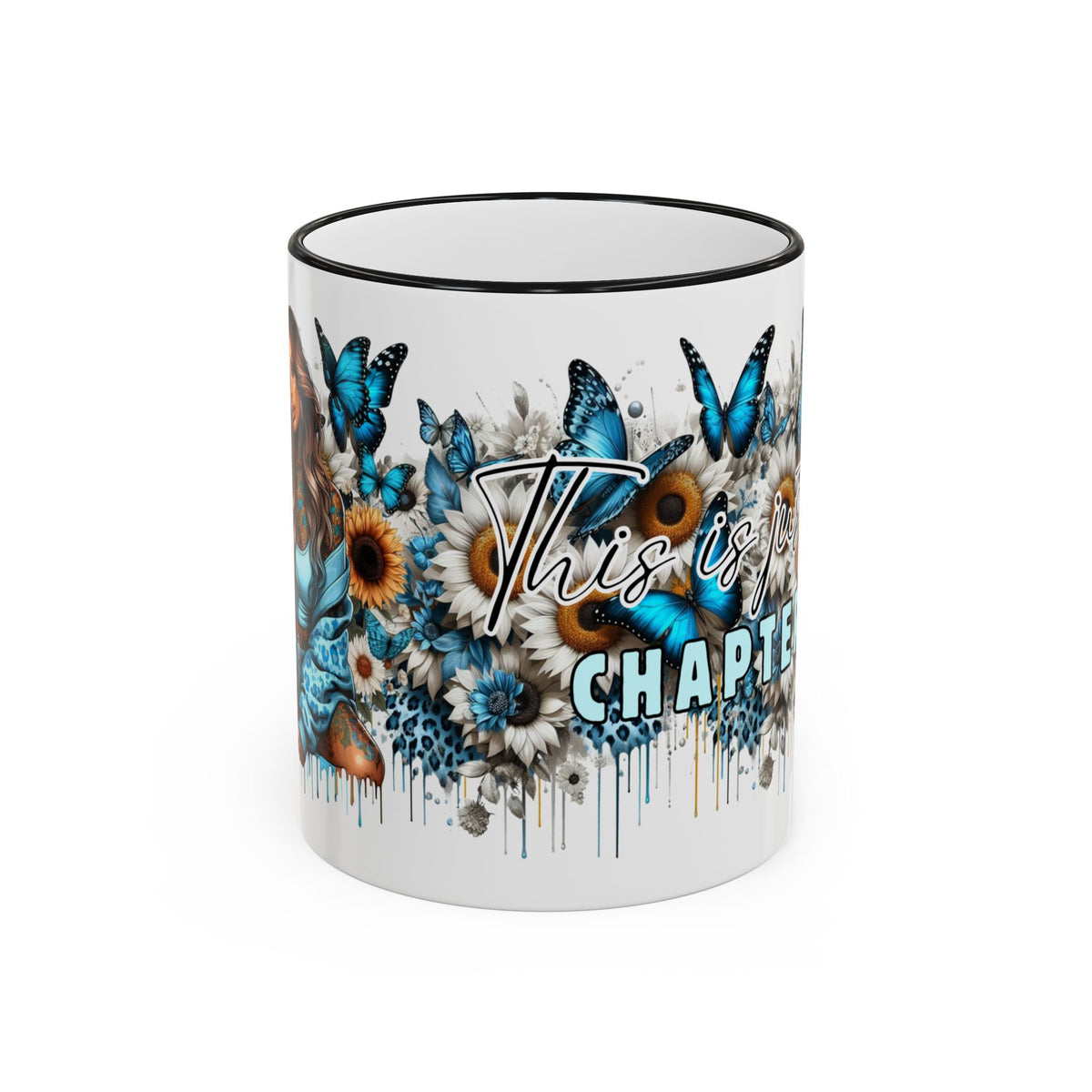 This Is My Chapter Mug | Blue Butterflies Sunflowers Accent Rim & Handle