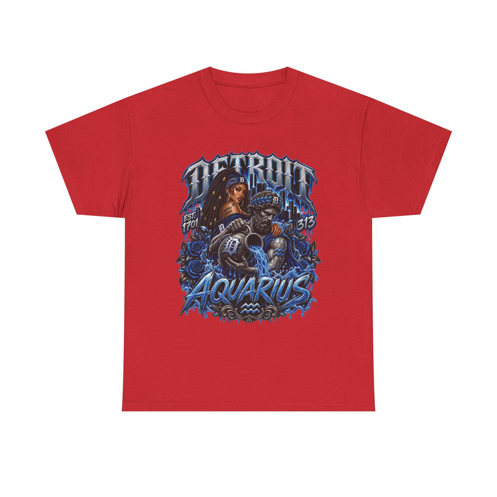 Detroit Aquarius T-Shirt | Detroit skyline, water wave zodiac graphic
