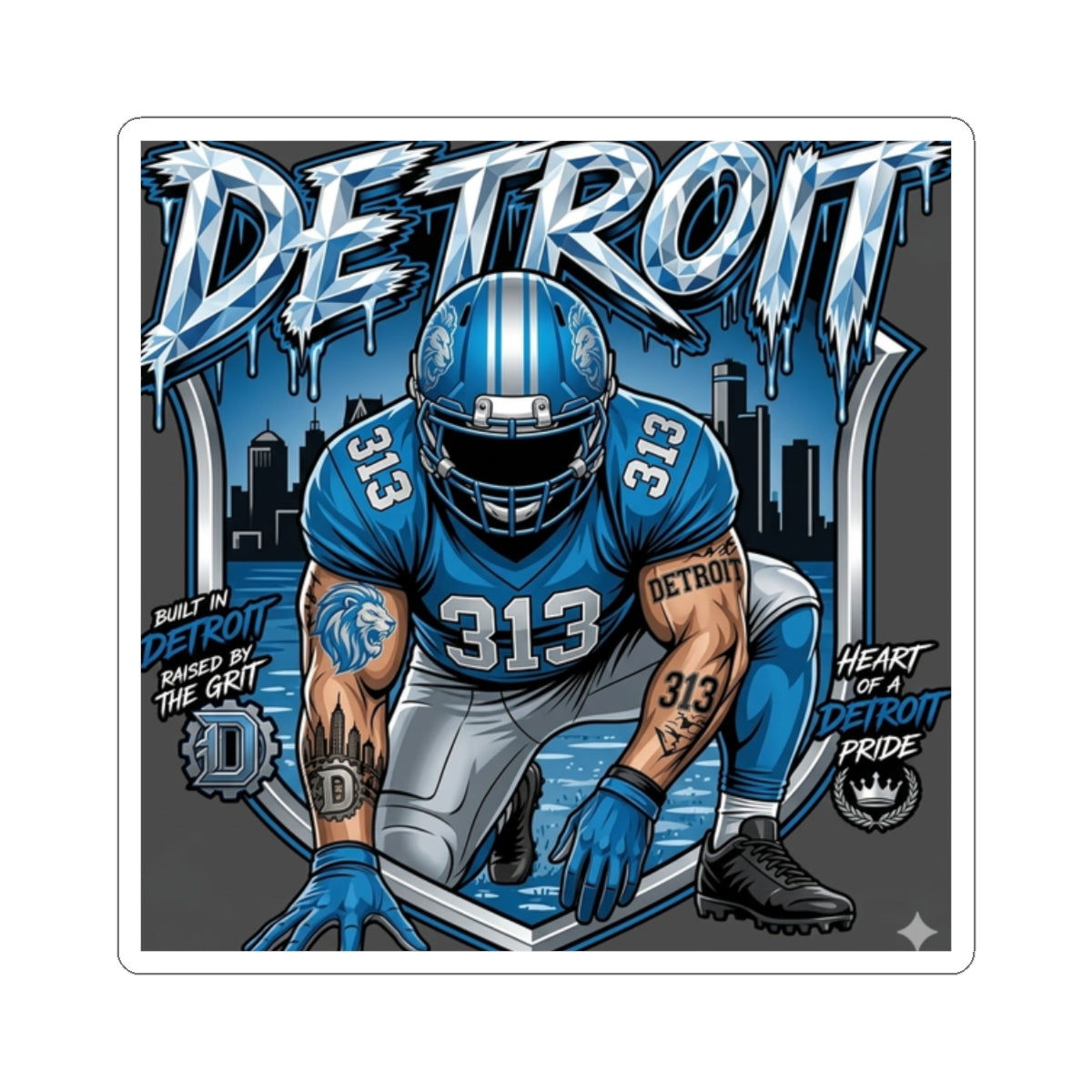 Detroit Football Player Sticker | 313 City Pride Kiss-Cut Sticker