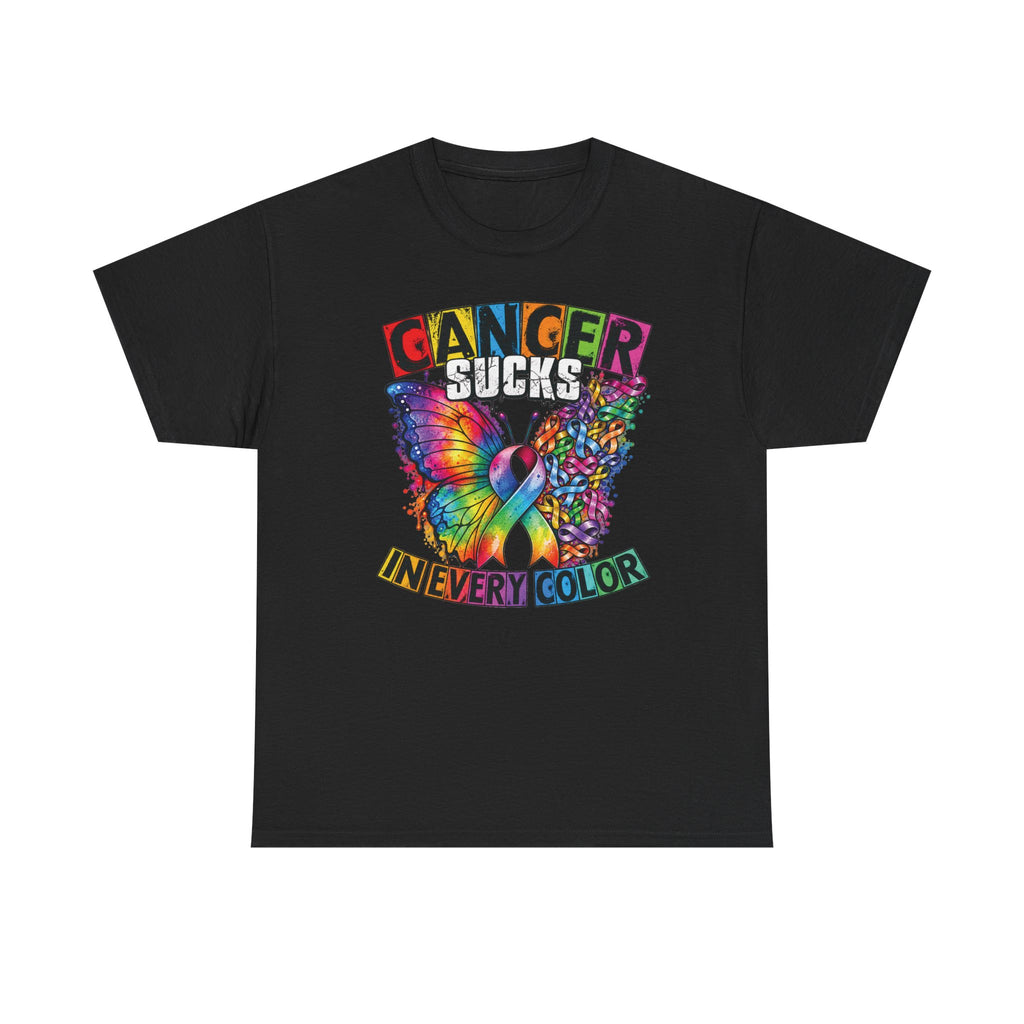 Cancer Sucks Butterfly tee | Awareness Ribbon Rainbow Colors