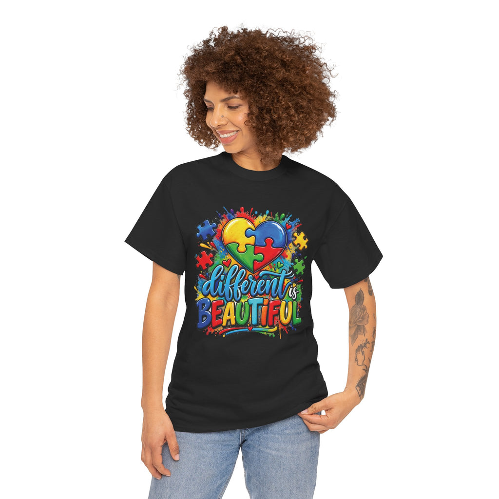 Different Is Beautiful Autism Puzzle Heart T-Shirt | Neurodiversity Awareness Tee