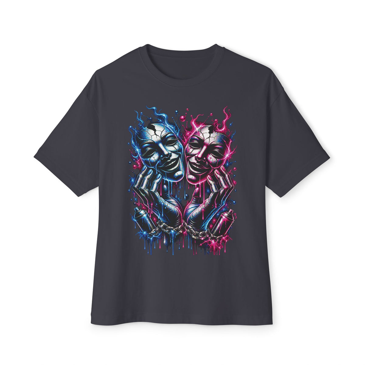 Blue and Pink Melting Masks T-Shirt | Abstract Drip Art