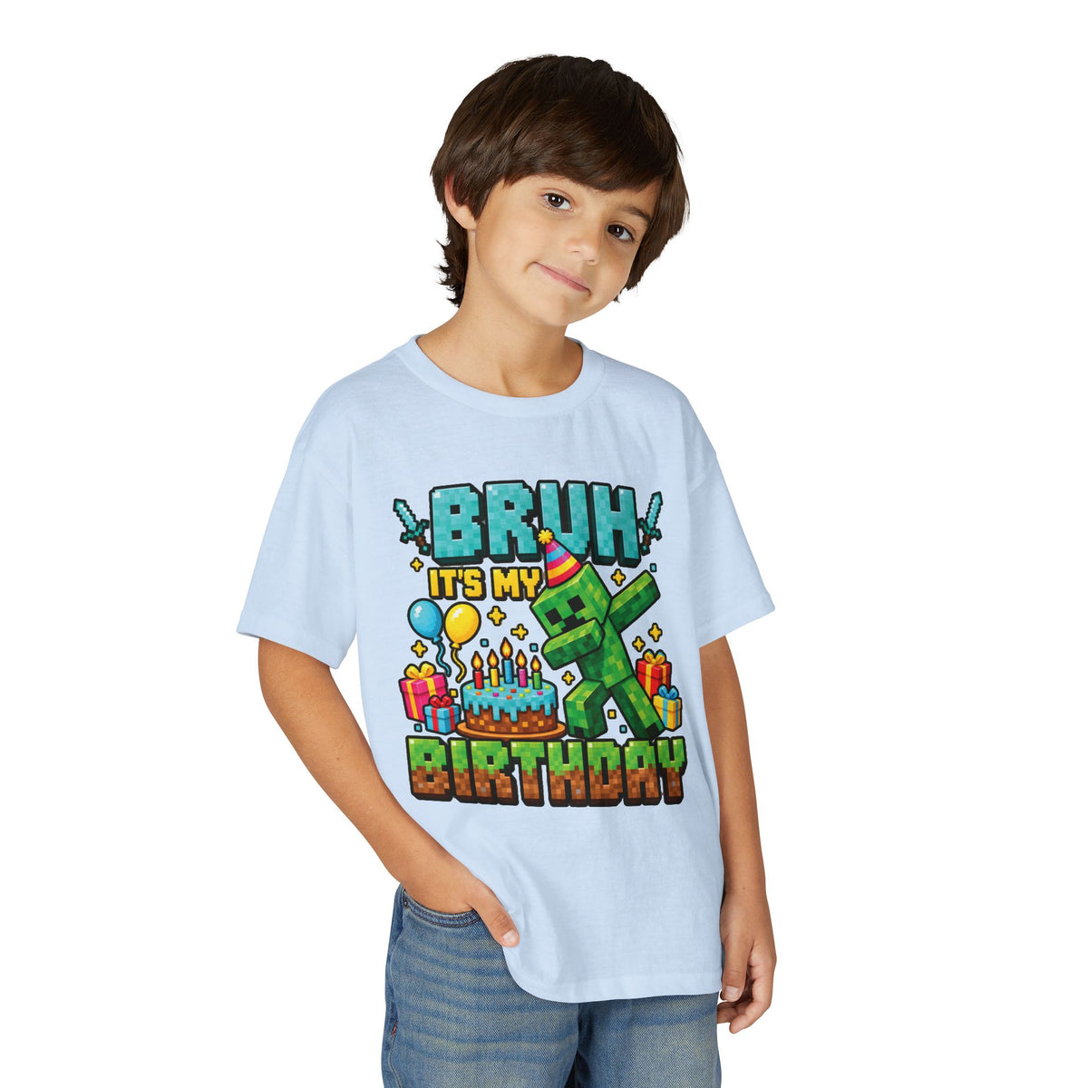 Minecraft Birthday Youth T-Shirt – “Bruh, It’s My Birthday” Gamer Party Tee