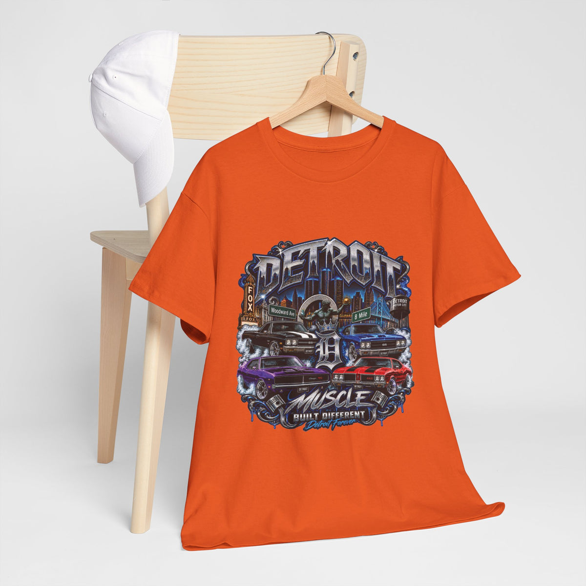 Detroit Muscle Car Tee | Vintage Hot Rod Illustration, Garage Scene