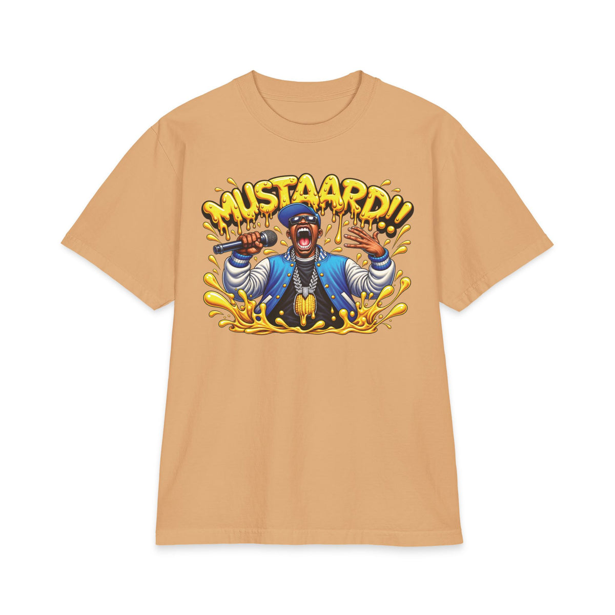 Mustaard!! mascot graphic T-Shirt | cartoon chef, mustard splash