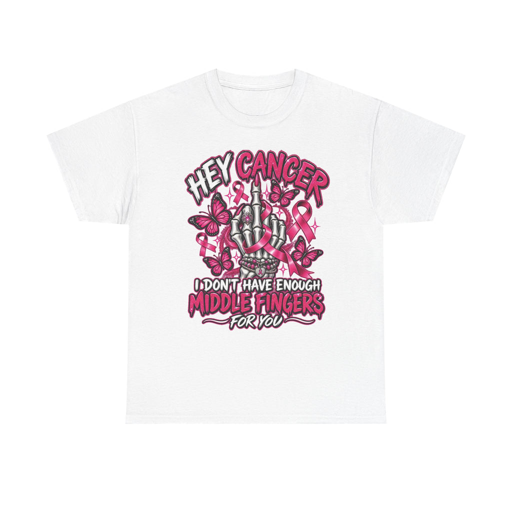 Hey Cancer middle finger ribbon T-Shirt | Breast Cancer Awareness