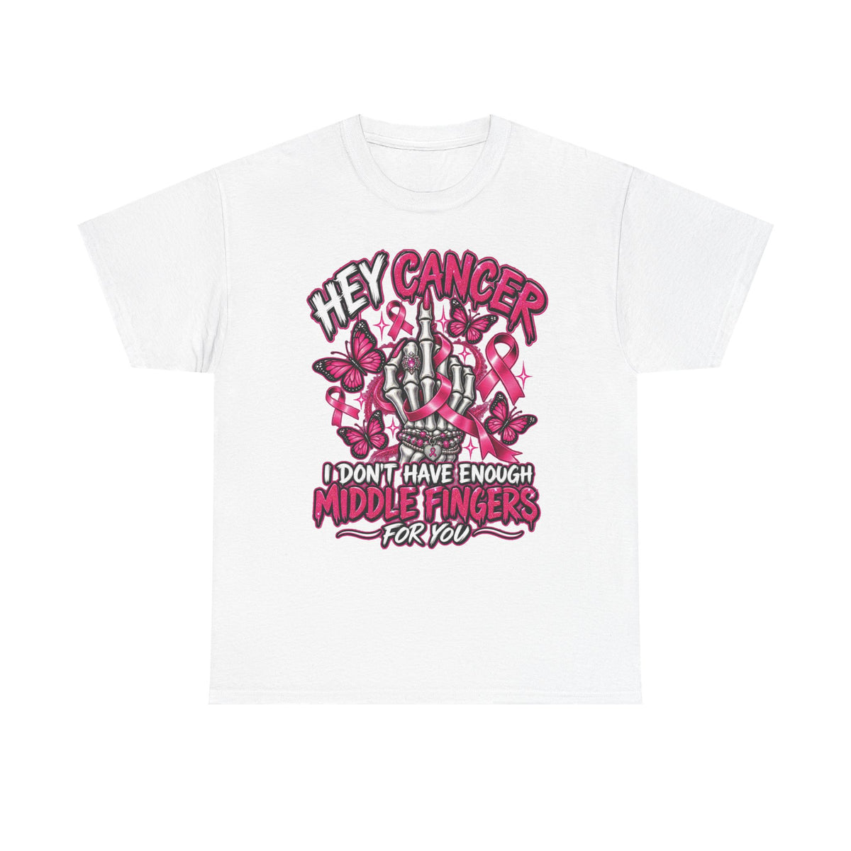 Hey Cancer middle finger ribbon T-Shirt | Breast Cancer Awareness