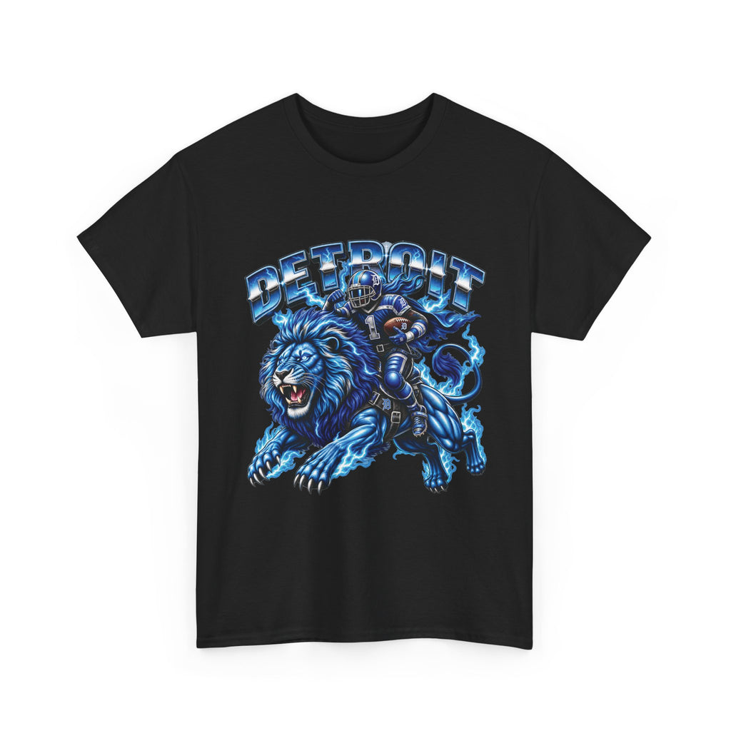 Detroit Lion Rider T-Shirt | Football Team Graphic Tee, Blue Mascot