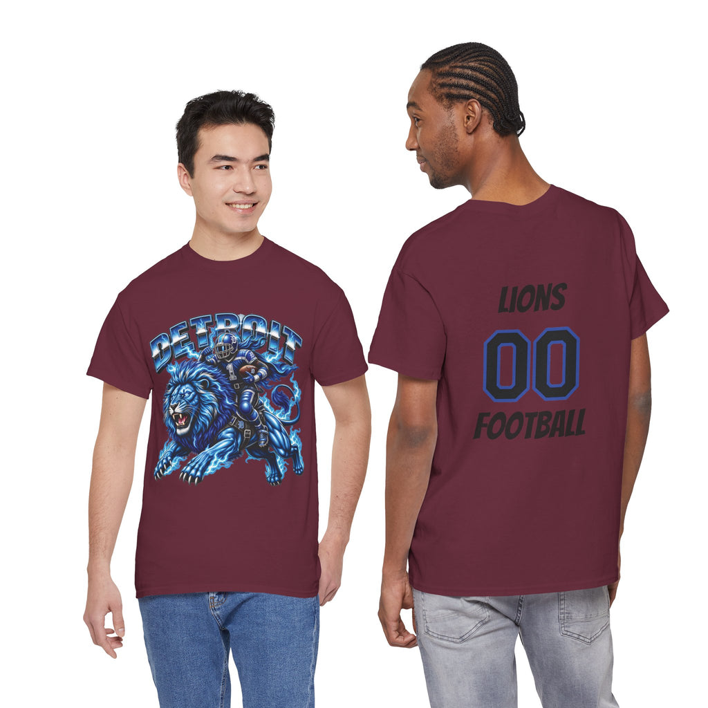 Detroit Lion Rider T-Shirt | Football Team Graphic Tee, Blue Mascot
