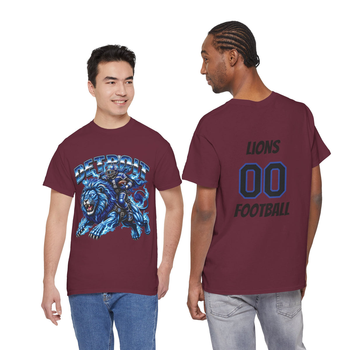 Detroit Lion Rider T-Shirt | Football Team Graphic Tee, Blue Mascot