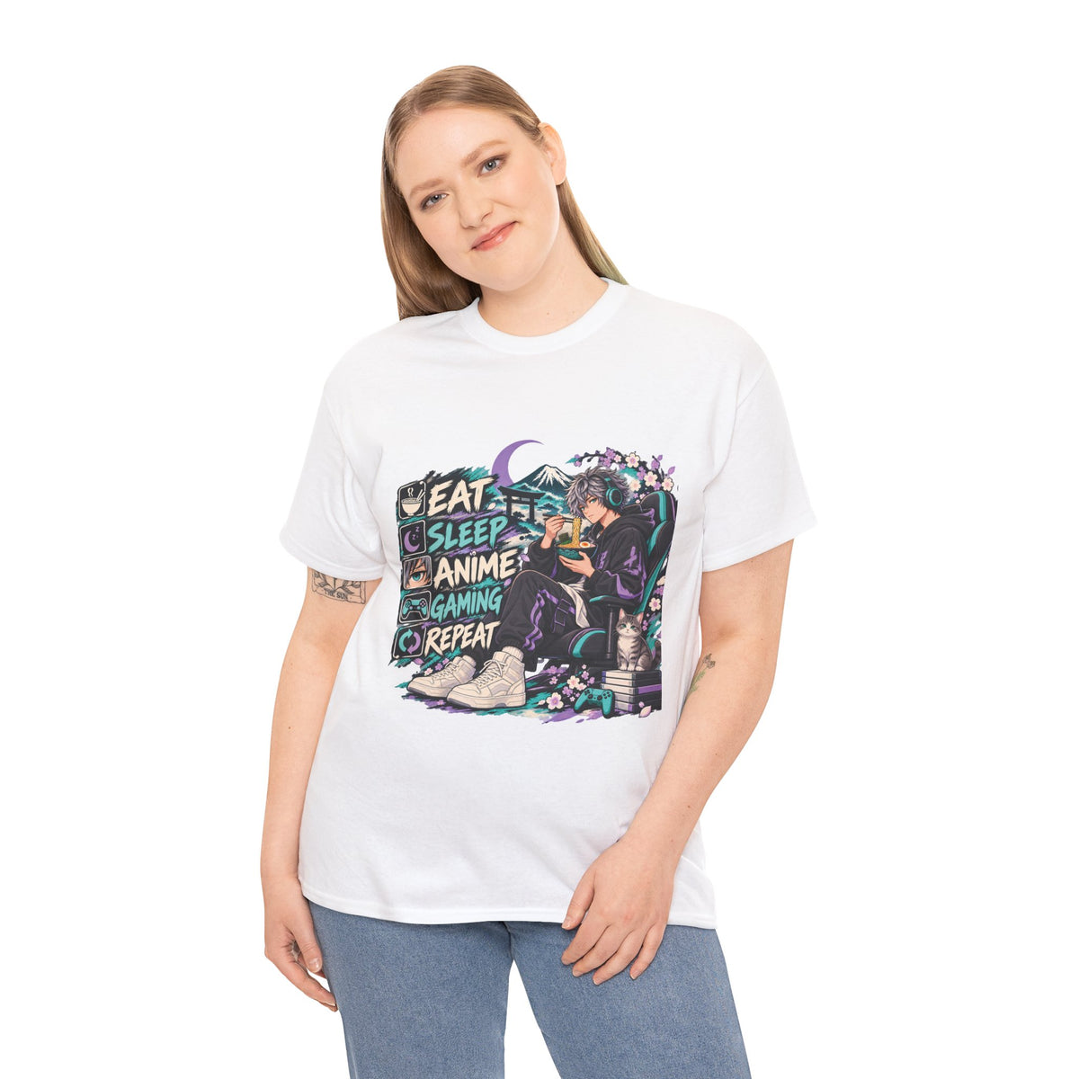 Eat Sleep Anime Gaming Repeat Video Game Graphic T-Shirt