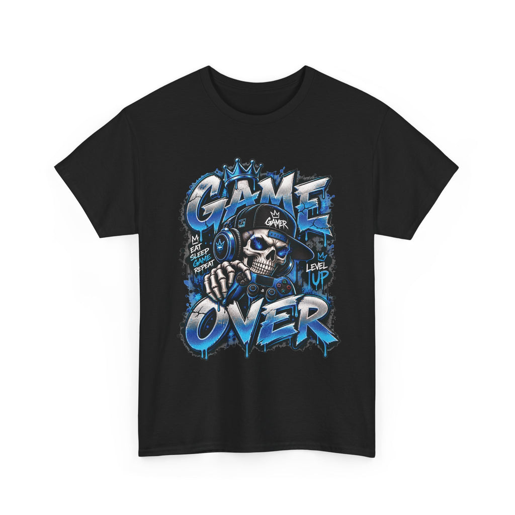 Game Over Skull Gamer T-Shirt | Level Up Graphic Tee