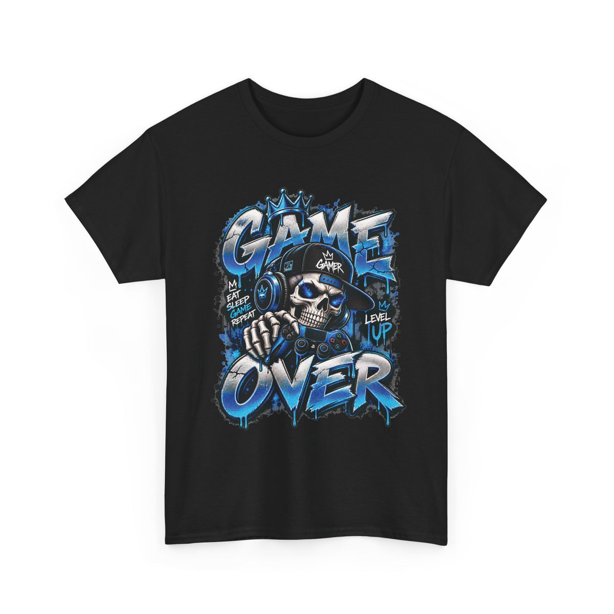 Game Over Skull Gamer T-Shirt | Level Up Graphic Tee