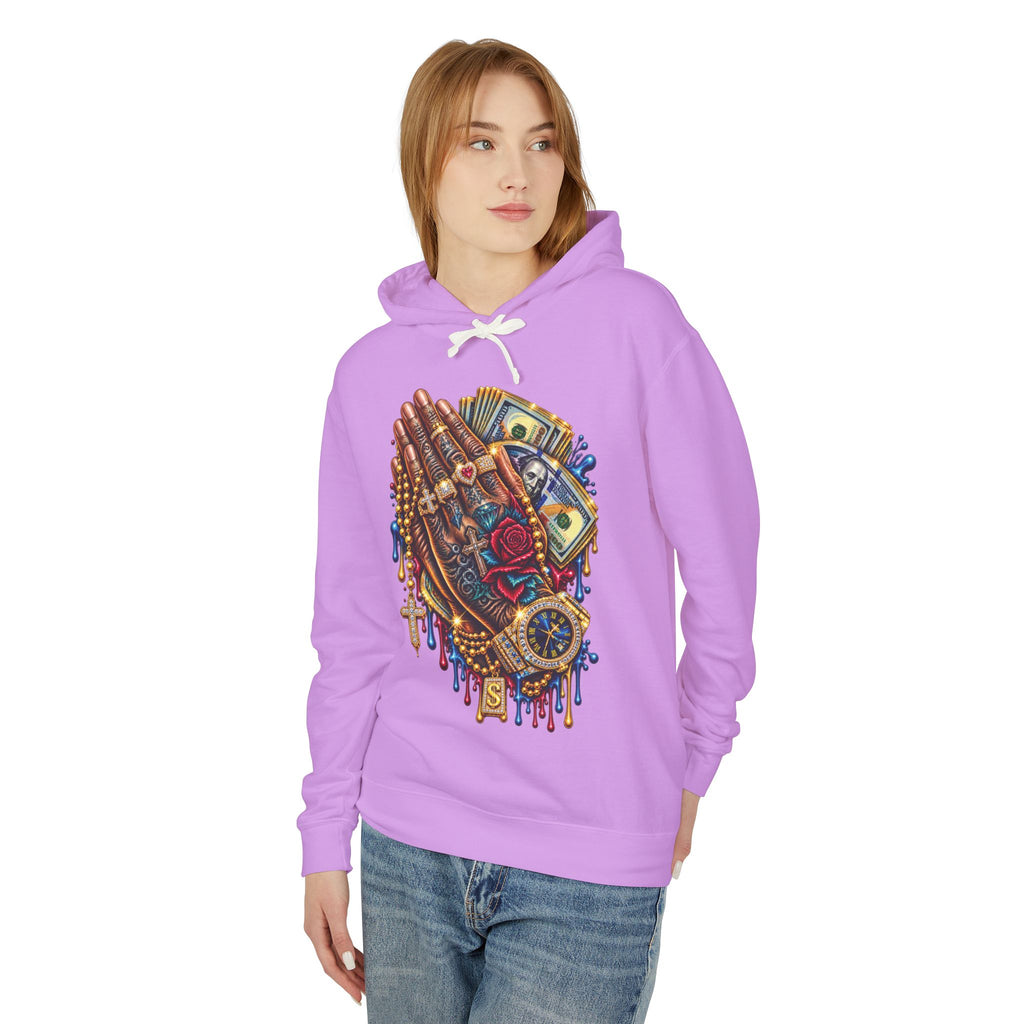 Praying Hands Collage Hoodie | Money, Watch & Roses Drip Design