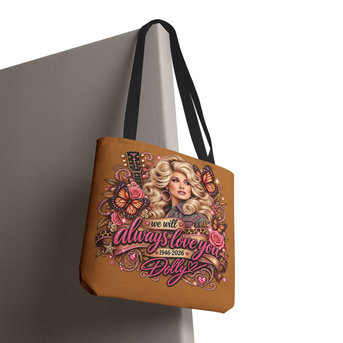 Dolly Parton portrait tote bag | 'I Will Always Love You' music lyric design