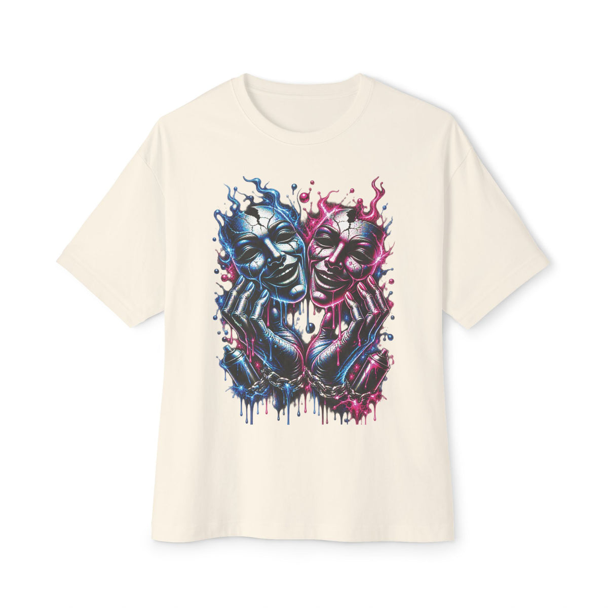 Blue and Pink Melting Masks T-Shirt | Abstract Drip Art
