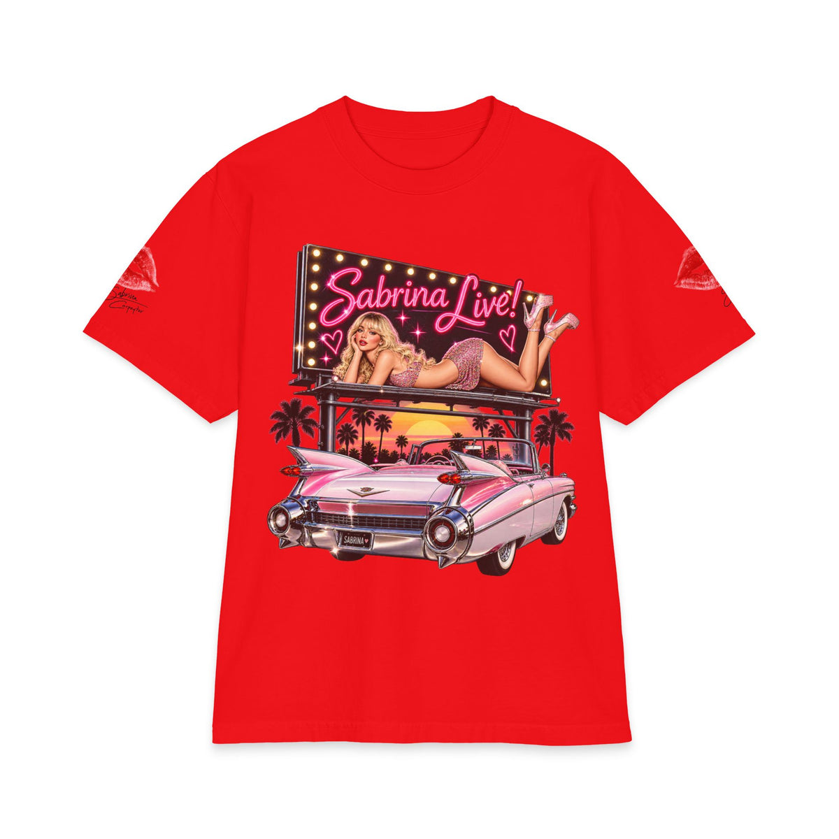 Sabrina Live Pinup Billboard with Pink Cadillac T-Shirt | Retro 1950s