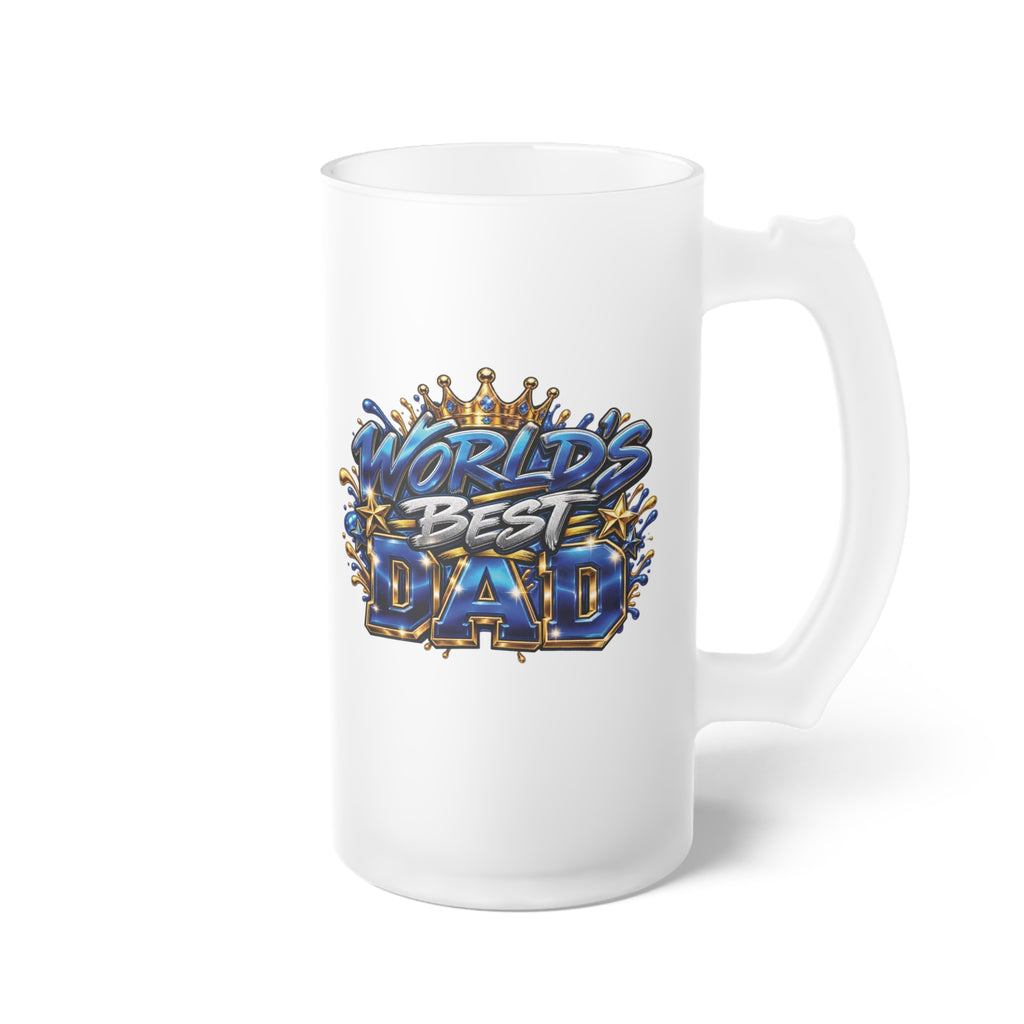 Worlds Best Dad Coldest Bud Frosted Glass Beer Mug | Beer Stein Style, Illustrated Typography