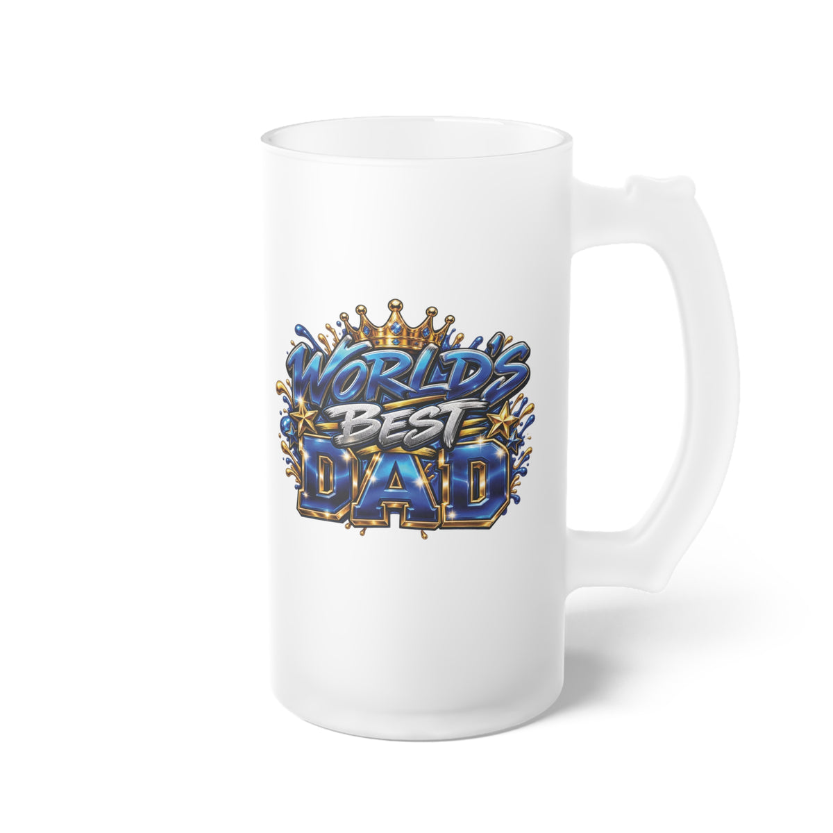 Worlds Best Dad Coldest Bud Frosted Glass Beer Mug | Beer Stein Style, Illustrated Typography