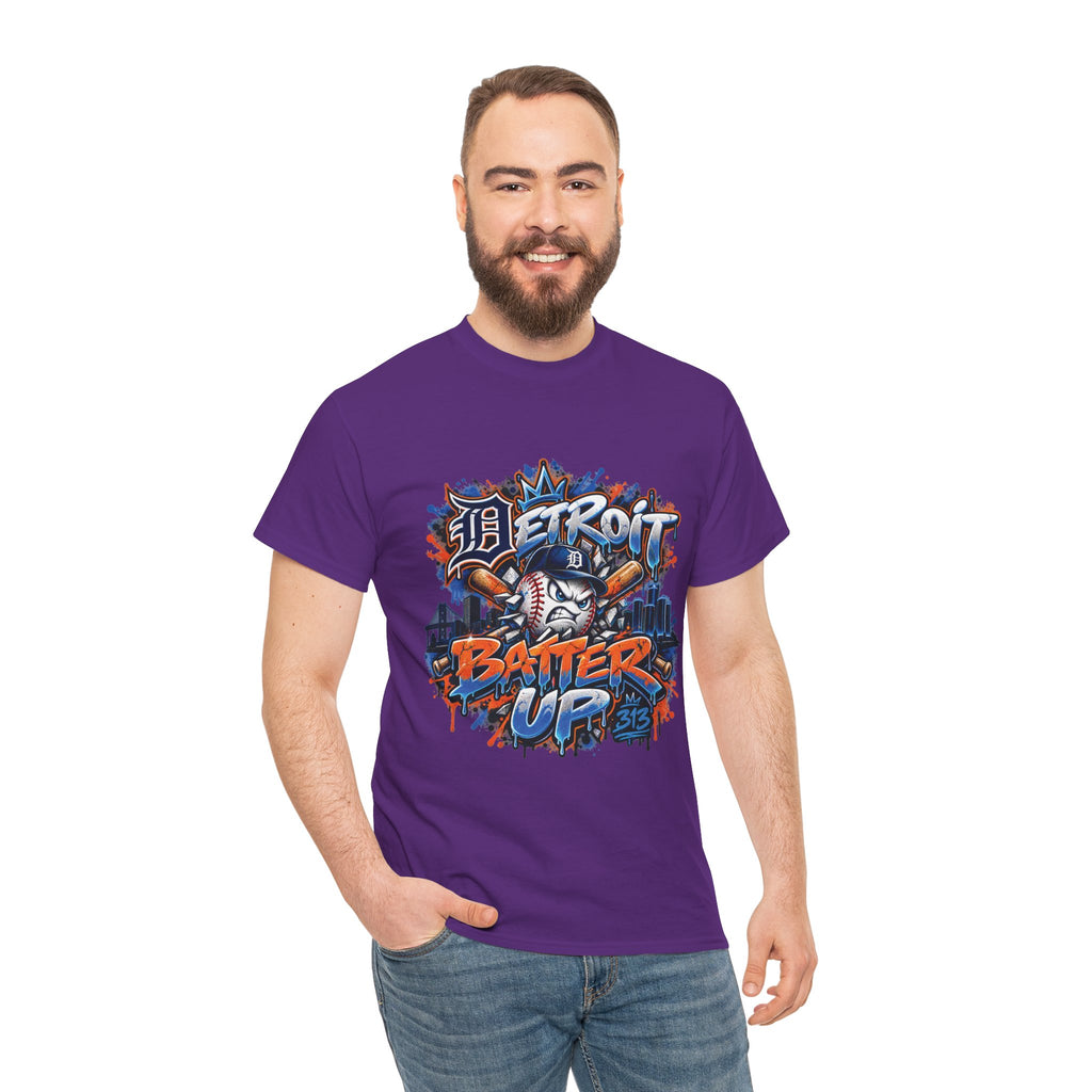 Detroit Batter Up T-Shirt | Baseball City Skyline Tee