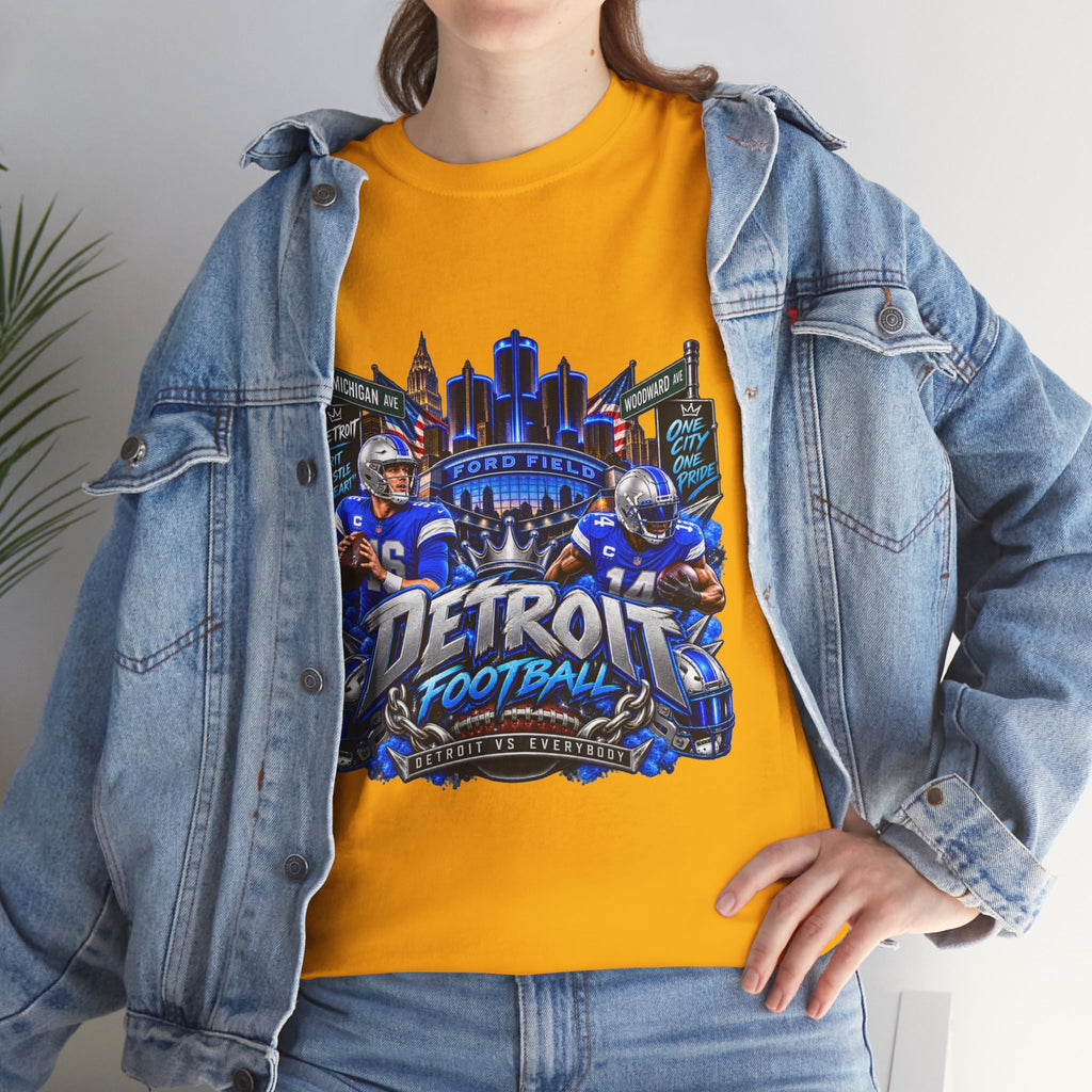 Detroit Football Graphic Tee | City Skyline, Players, Lions-Inspired Design