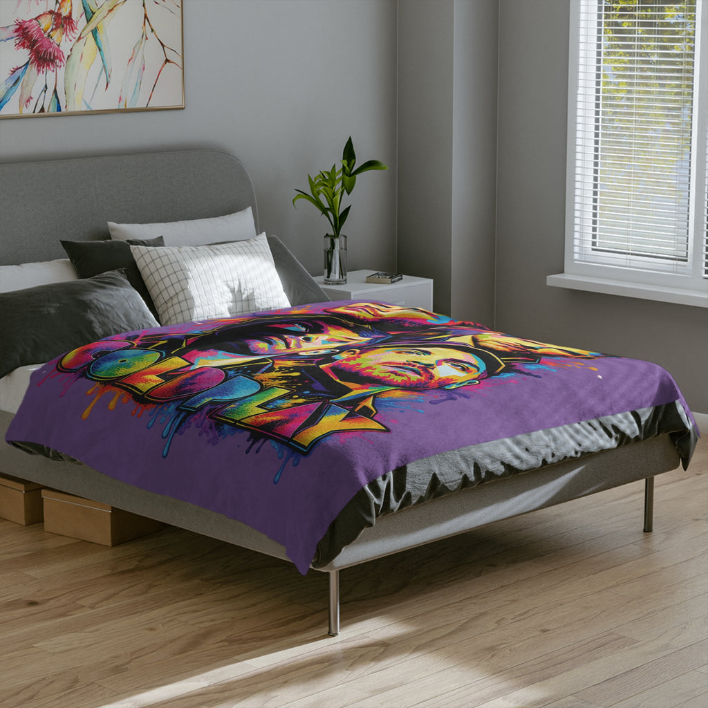 Coldplay band portrait Velveteen blanket | colorful pop art music throw