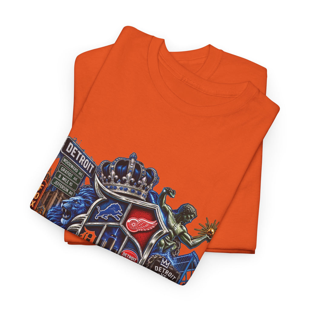 Detroit Skyline Collage T-Shirt | Motor City Landmarks, Vintage Neon Design
