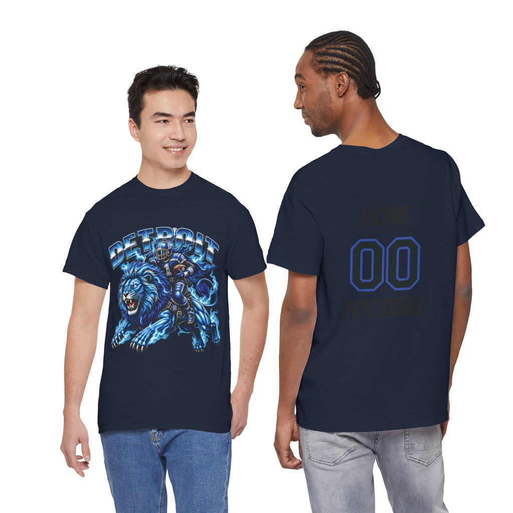 Detroit Lion Rider T-Shirt | Football Team Graphic Tee, Blue Mascot