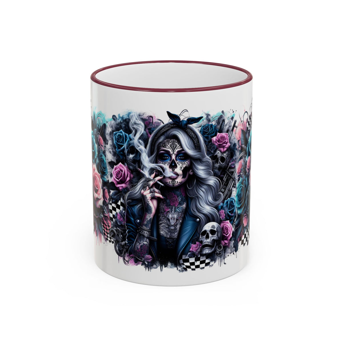 Sugar Skull Girl mug | Accent Rim & Handle ceramic mug