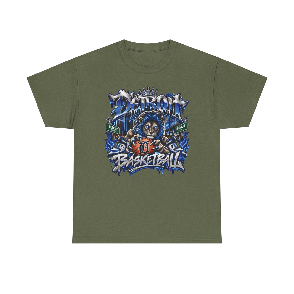 Detroit Basketball Lion Graphic Tee | Motor City D Old English Logo