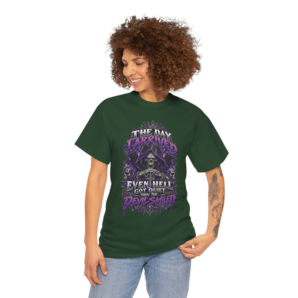 Grim Reaper Skull with Purple Flames T-Shirt | Gothic Death Quote Tee