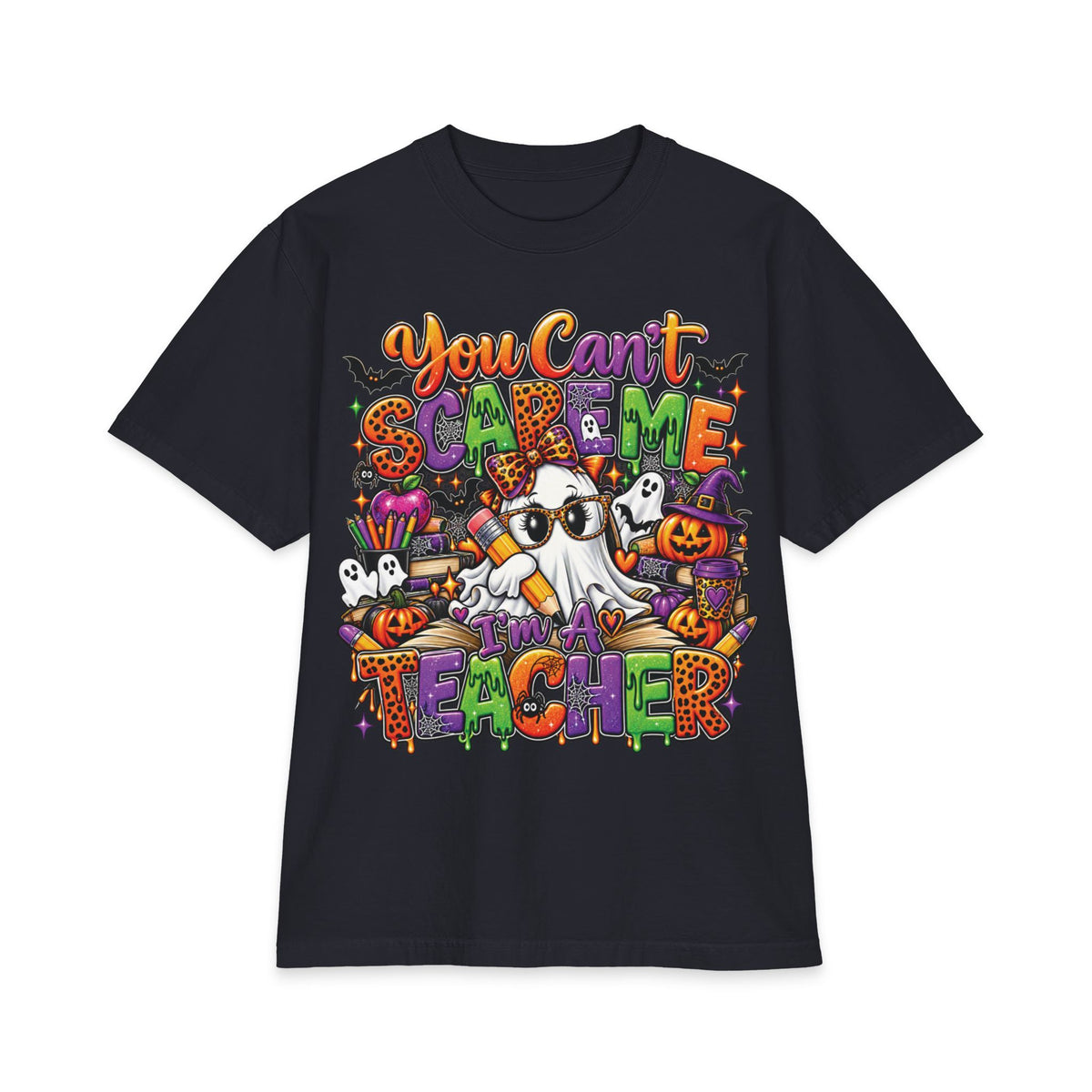 You Can't Scare Me I'm a Teacher Halloween T-Shirt | Ghosts Pumpkins Candy
